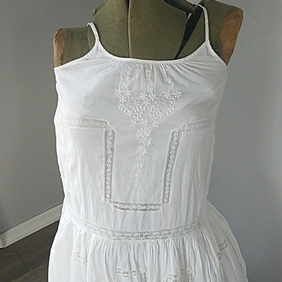 VTG Y2K COTTAGECORE WHITE/LACE COTTON PRAIRIE  MIDI DRESS INDIA MADE WOMANS S - Picture 2 of 7